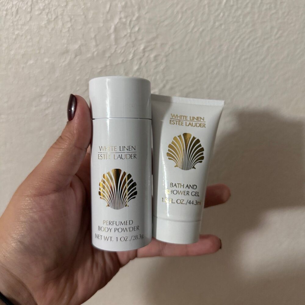 Estee Lauder White Linen Perfumed Body Powder 1 oz and bath and shower gel 1.5